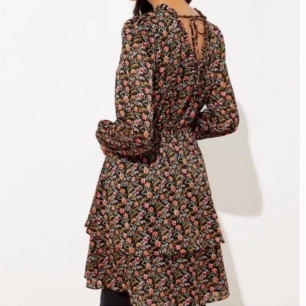 LOFT Shimmery Floral Tiered Dress SMALL